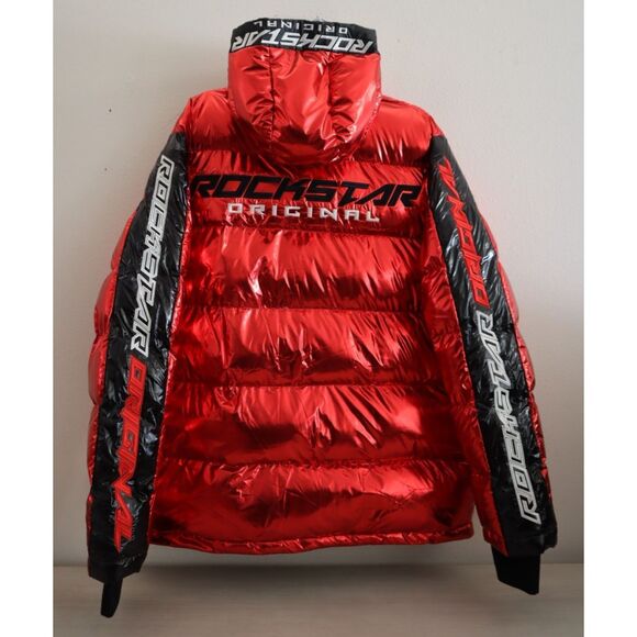 Rockstar Original Men's Sz 2XL Metallic Red Alasia Hooded Puffer Jacket - Picture 2 of 16
